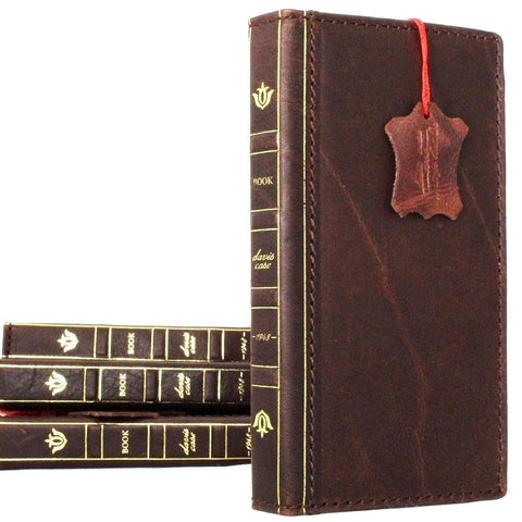 Étui en cuir véritable pour iPhone XS livre bible portefeuille fermeture couverture fentes pour cartes Slim vintage Dark Jafo marron Daviscase rustique