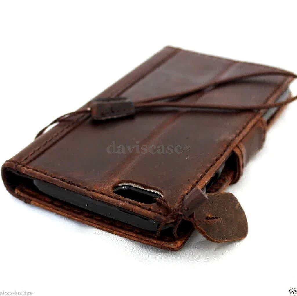 Handmade genuine Italy leather iPhone 6 case with flip cover, wallet-style design, credit card slots, and magnetic closure.