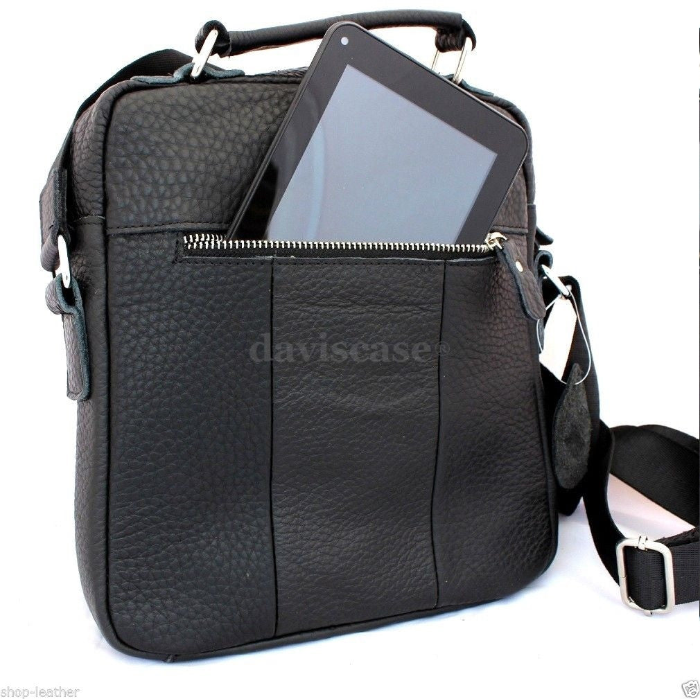 Mens genuine leather shoulder satchel bag with adjustable strap, suitable for messenger and school use, by vendor-unknown.