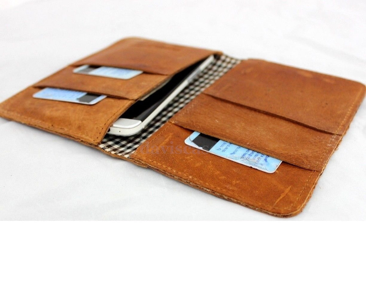 Handmade genuine Italy leather iPhone 6 case with flip cover, wallet-style design, credit card slots, and magnetic closure.