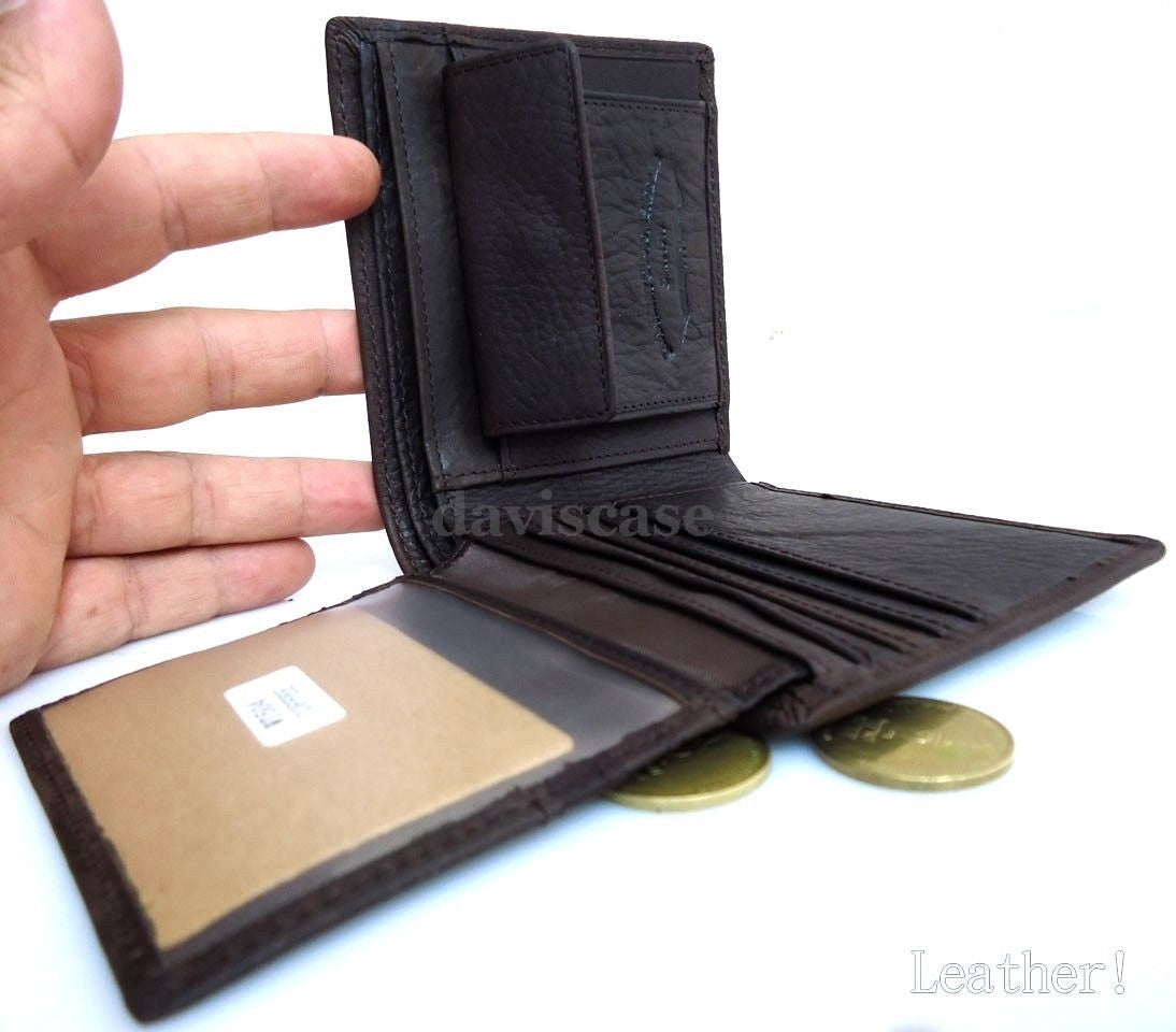 Men's genuine leather money clip wallet with coin pocket, slim DAVISCASE men's pouch, retro style, compact and stylish.