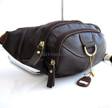 Genuine real Leather wallet Bag man zipper Waist Pouch sling backpack cellphone