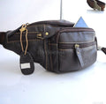 Genuine natural leather men's shoulder wallet bag by DAVISCASE, featuring a compact waist pouch with adjustable strap and multiple pockets.