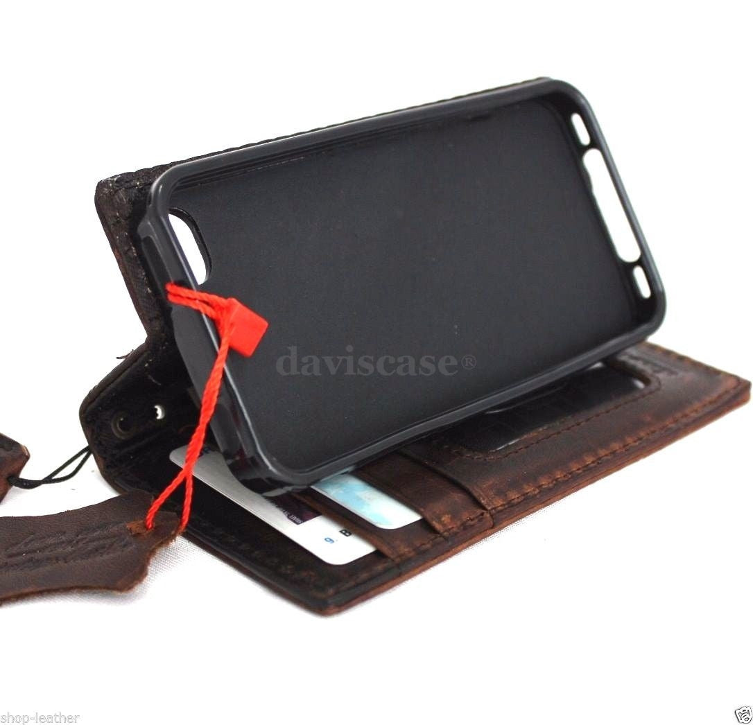 Handmade genuine Italian leather iPhone 4S case with wallet and stand feature, crafted for stylish protection.