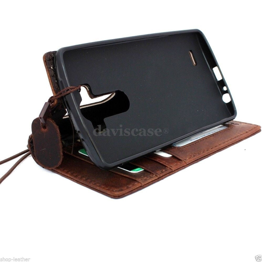 Genuine Italian leather hard case for LG G3 phone, handmade brown book wallet cover with slim, luxury design by DavisCase.