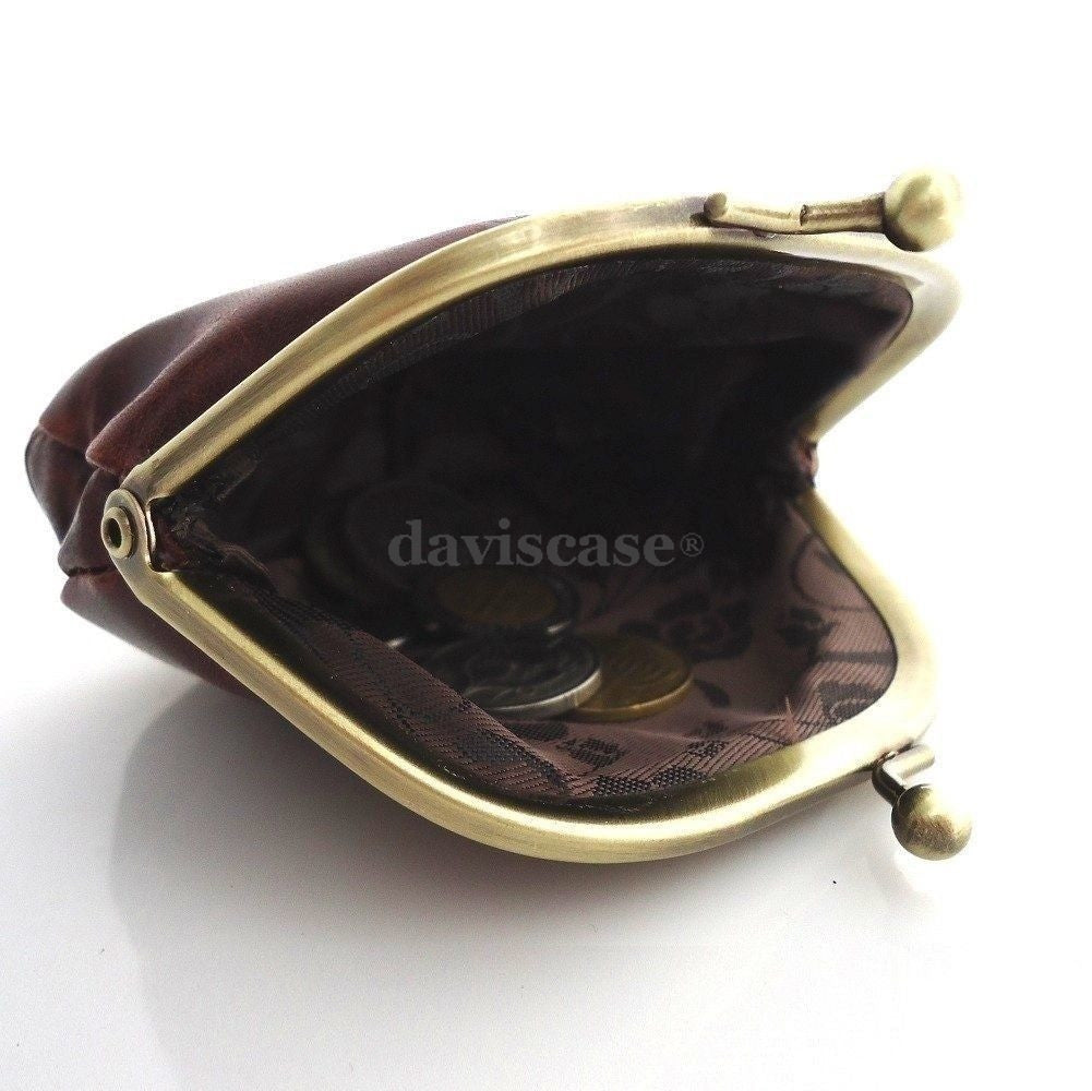 Red genuine soft leather women's mini coins purse and wallet case, compact and stylish for ladies.