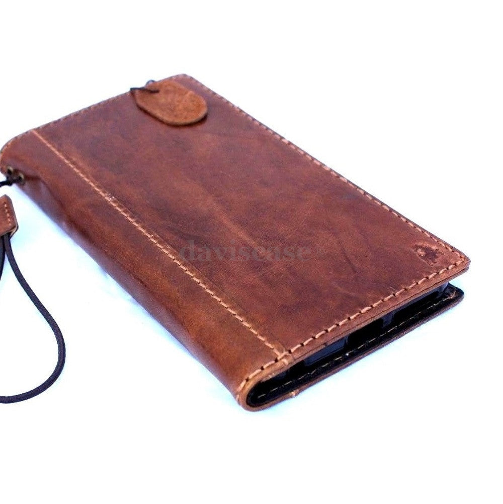 Handmade genuine Italian leather iPhone 6 Plus case with flip cover, card slots, ID window, and magnetic closure.