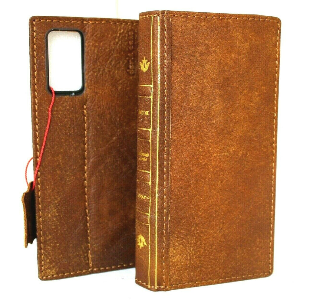 Genuine leather Bible-style wallet case for Samsung Galaxy Note 20 5G by DAVISCASE, with card slots and wireless charging holder.
