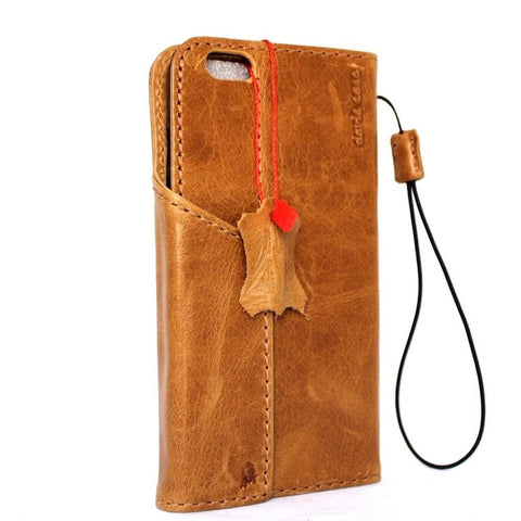 Étui de sécurité pour iPhone 7 en cuir naturel véritable vintage avec porte-crédit portefeuille