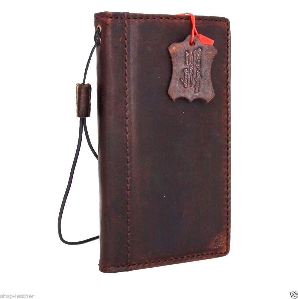 Vintage brown leather Sony Xperia 1 V book wallet case with card slots, slim handmade luxury cover, designed for protection and style.