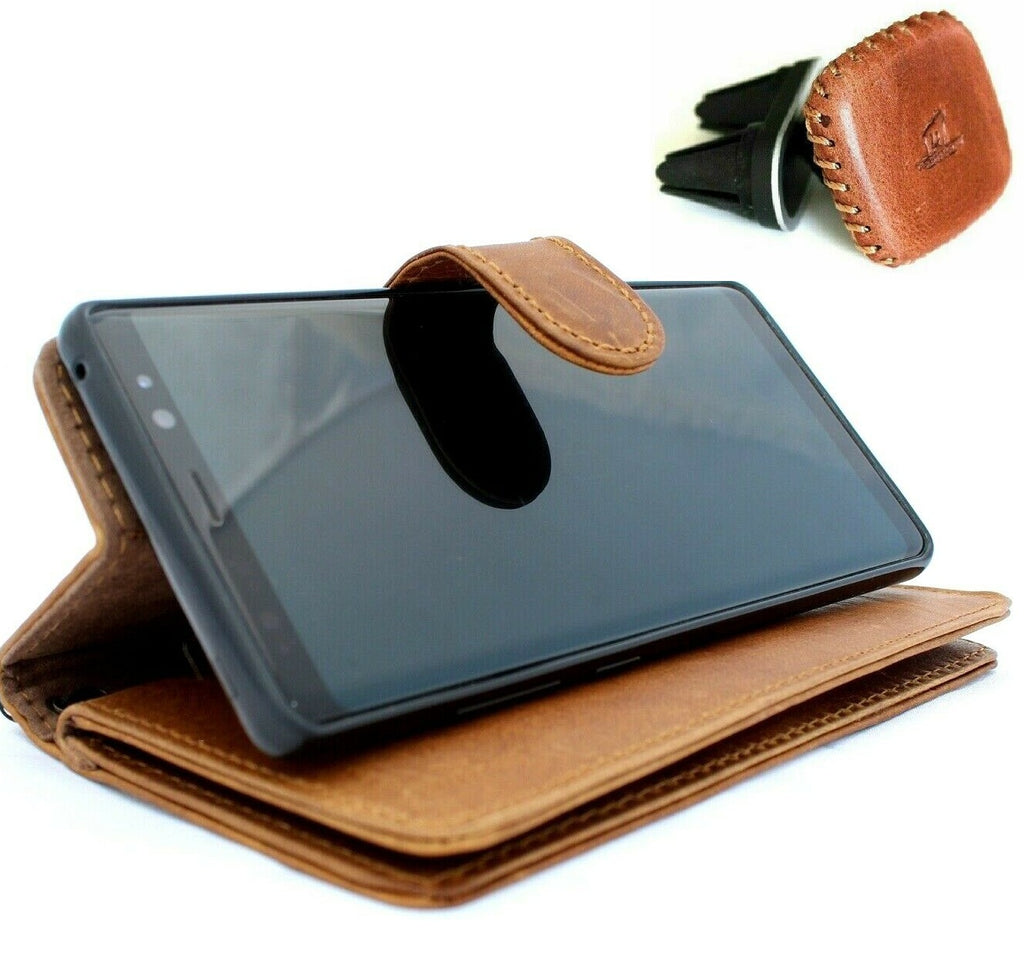 Handmade genuine leather Samsung Galaxy Note 10 case with wallet, stand, magnetic car holder, and window view, by DAVISCASE.