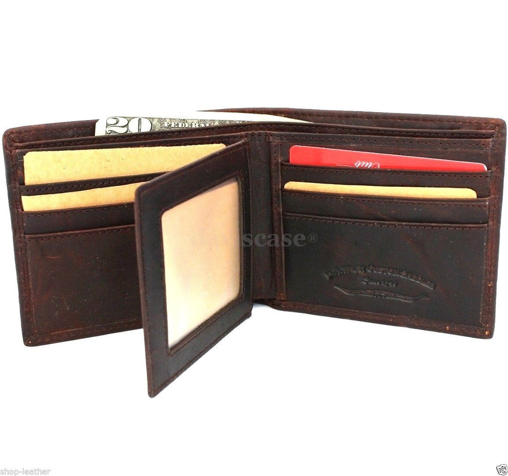 Men's genuine Italian leather wallet with coin pocket, card slots, and cash compartment, handcrafted men's leather billfold case.