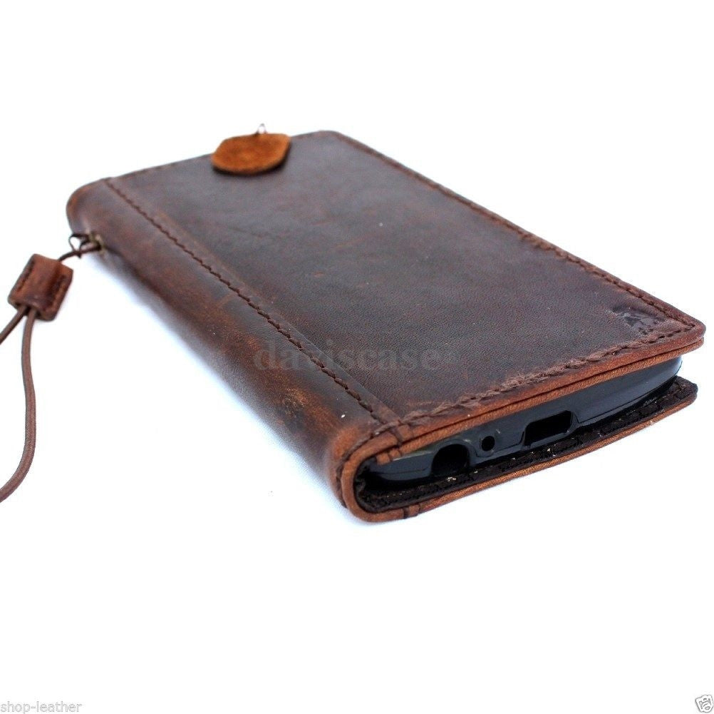 Genuine brown Italian leather hard case for LG G3 phone, handmade slim wallet cover with a luxurious finish.