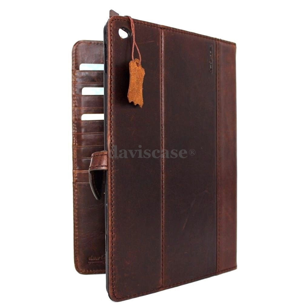 Genuine leather iPad case for 10.2, 10.5, 10.9, 11 Pro, Air 9.7, and 9th-13th generation with magnetic closure.