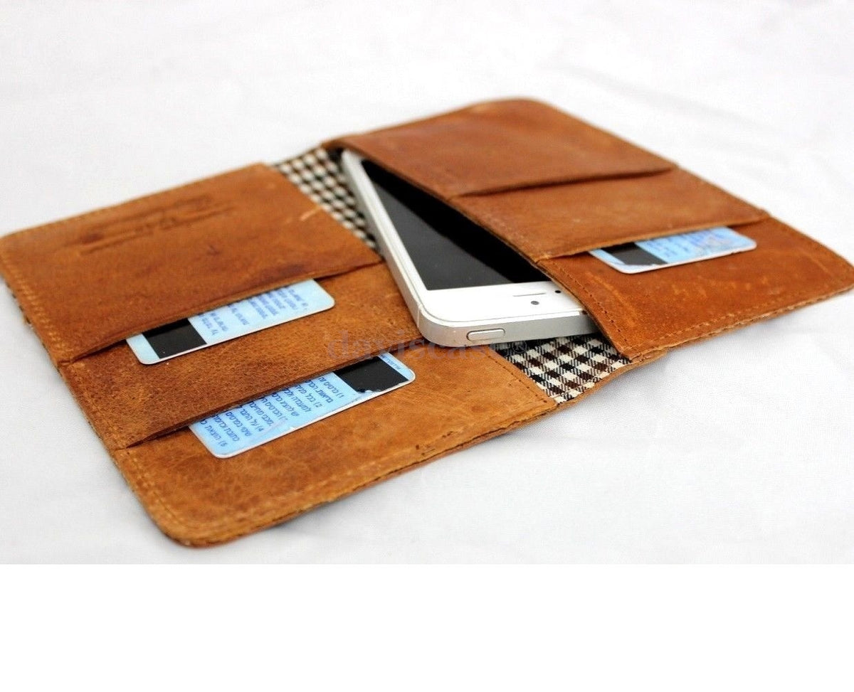 Handmade genuine Italy leather iPhone 6 case with flip wallet design, credit card slots, and magnetic closure.