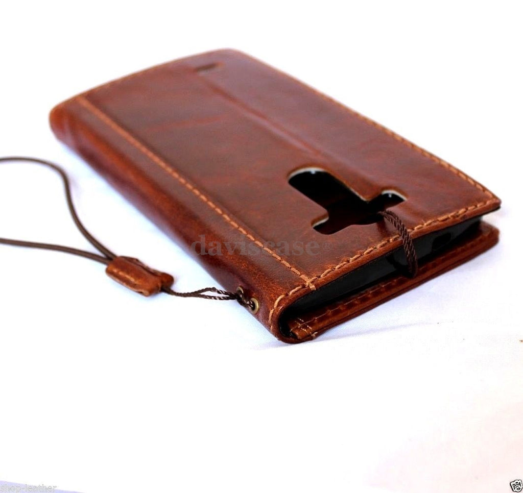 Light brown vintage leather hard case for LG G3 phone, handmade slim wallet cover with a luxurious, classic design.