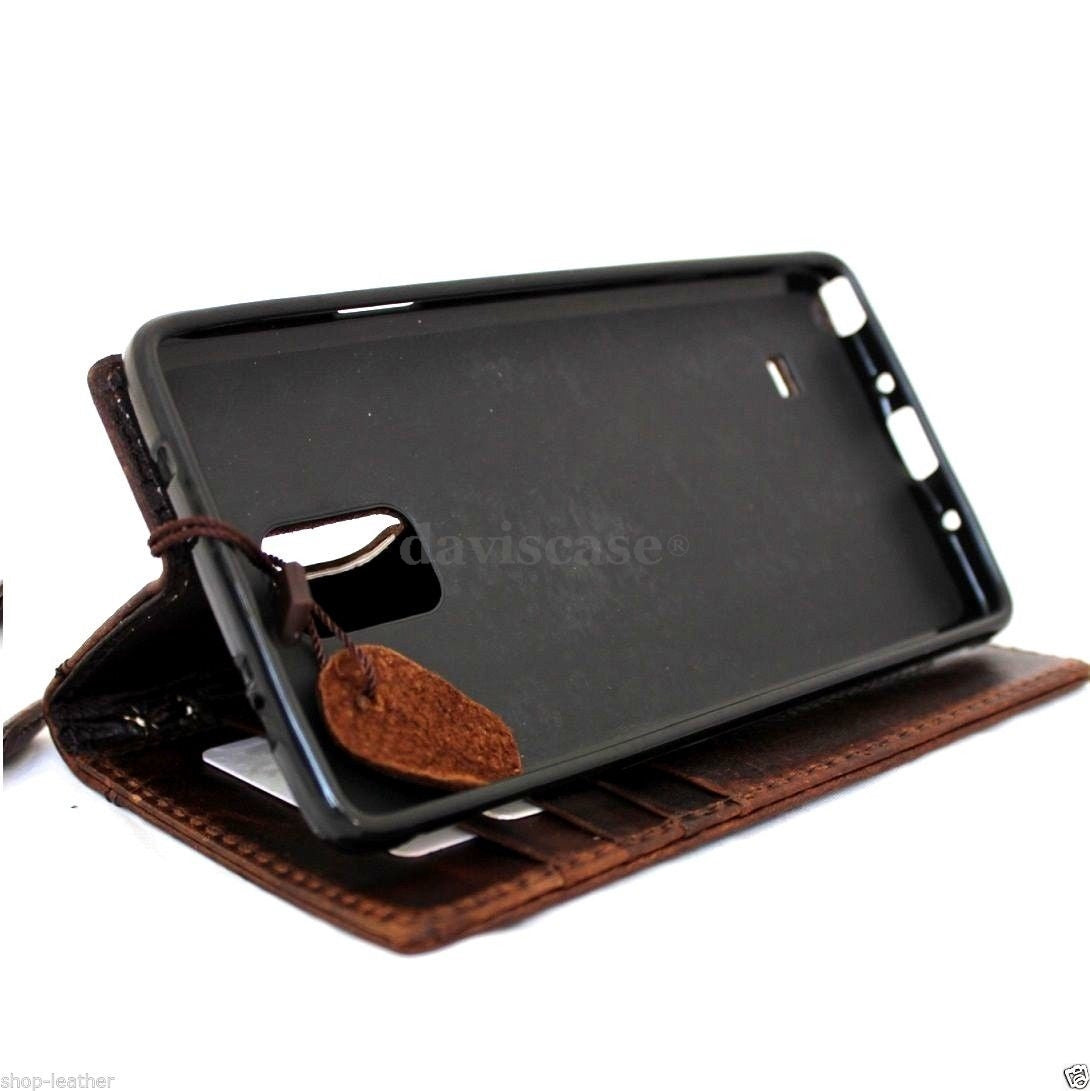 Vintage brown leather hard case for Galaxy Note 4 with card wallet, handmade luxury phone cover by vendor-unknown.