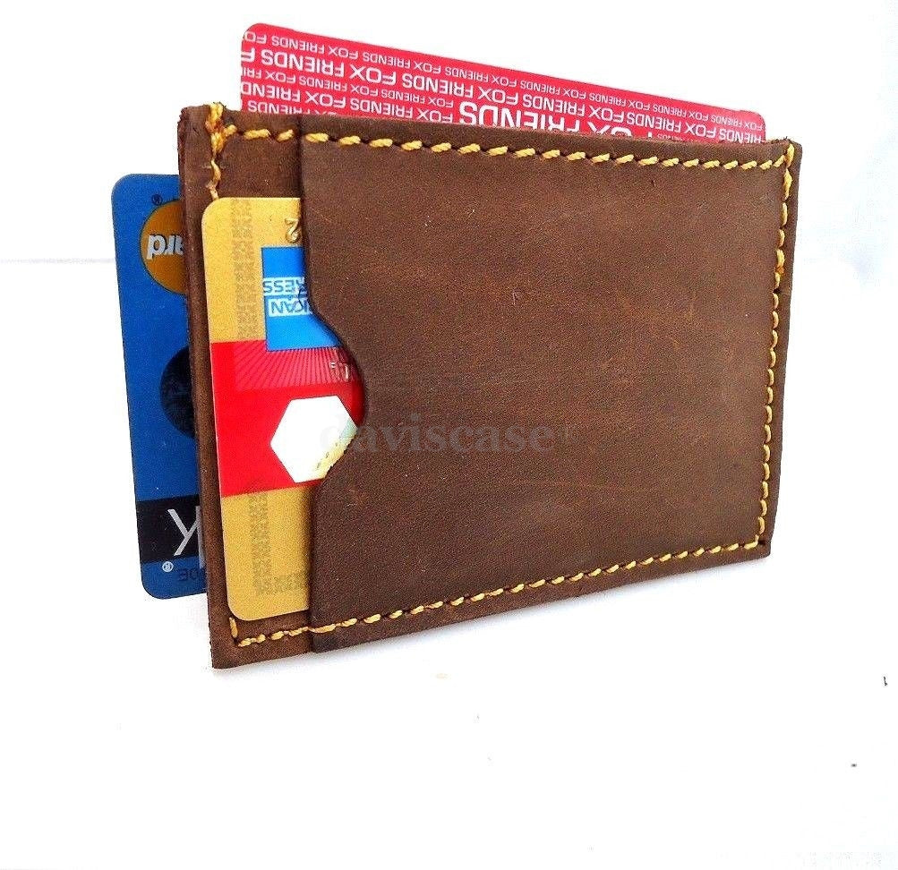 Genuine leather men's mini wallet with multiple card slots and money pocket, compact and slim design for everyday use