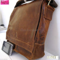 Men's vintage leather messenger bag with genuine leather craftsmanship, suitable for iPad, laptop, and everyday use.