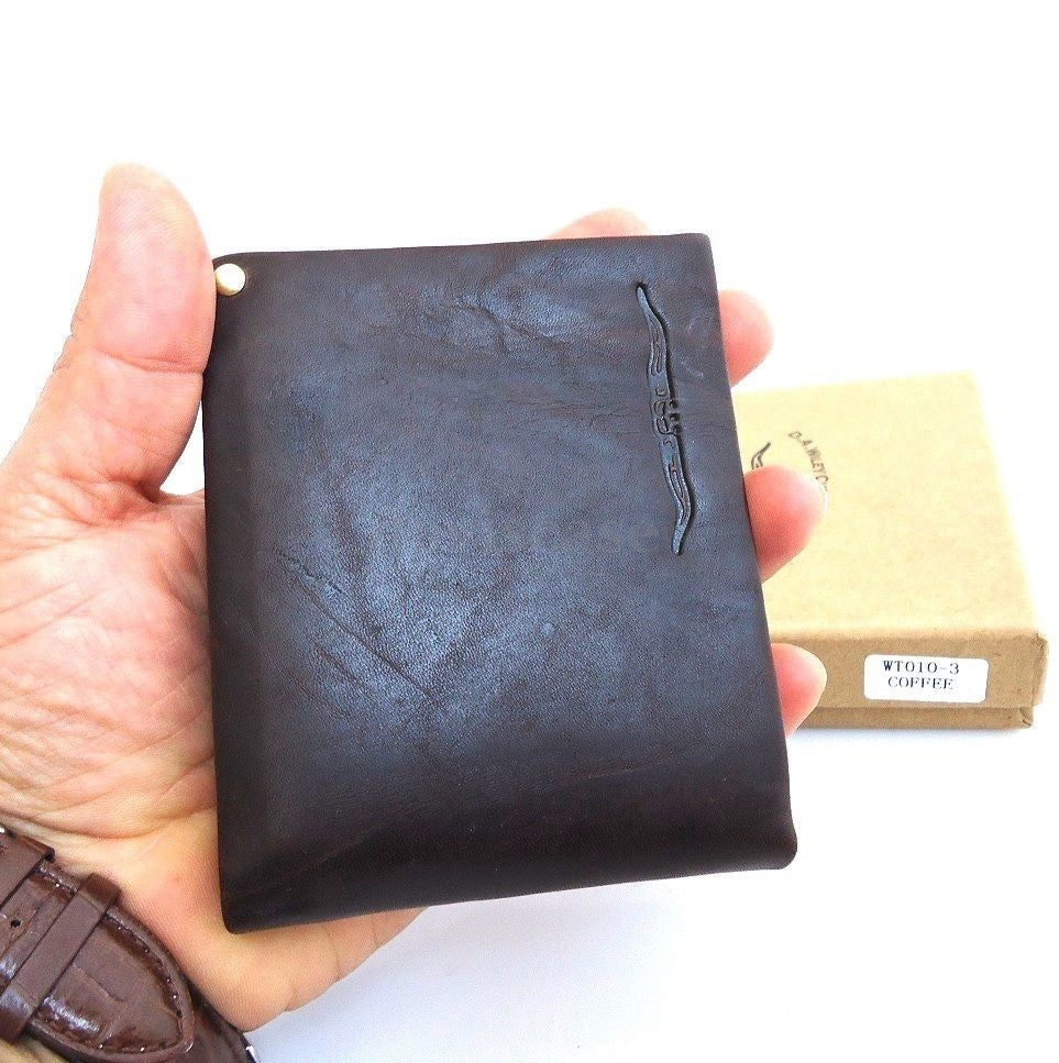 Men's brown leather wallet by DAVISCASE with 3 credit card slots, 3 bill compartments, and an ID window.