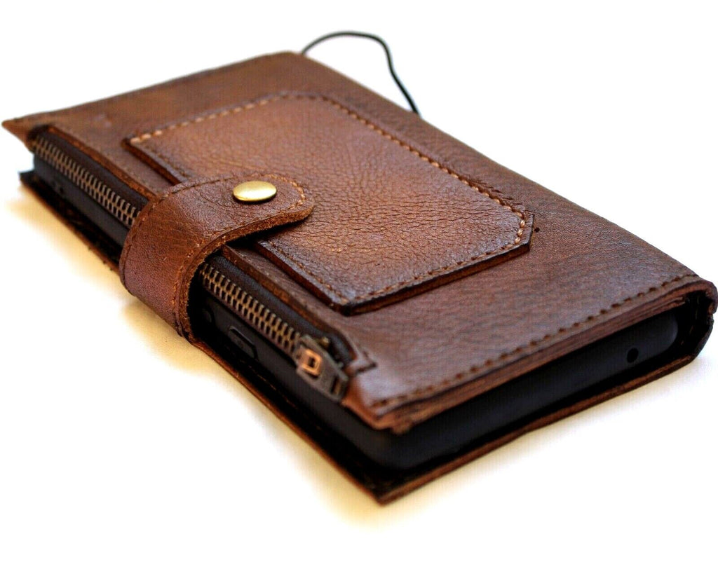 Genuine leather Google Pixel 7 Pro case with wallet design, stand feature, zip closure, and wireless charging compatibility by DAVISCASE.