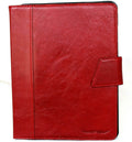 Red DavisCase vintage leather iPad Pro 11 (2020) flip cover with credit card slots, handmade slim hard case for Apple tablet.