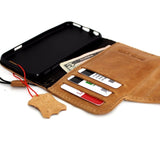 Étui de sécurité pour iPhone 6 6s en cuir naturel véritable vintage avec porte-crédit portefeuille