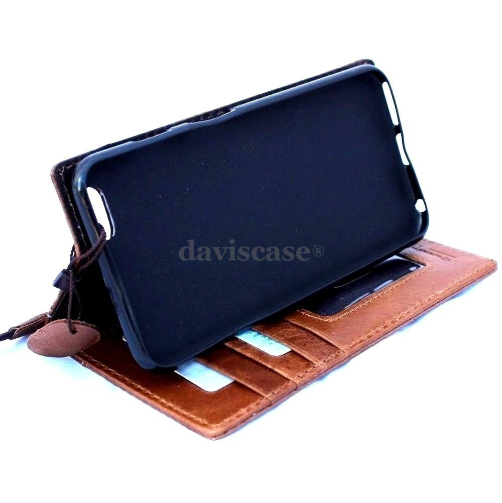 Handmade genuine Italy leather iPhone 6 Plus case with wallet cover, card slots, magnet closure, slim flip design in natural leather.