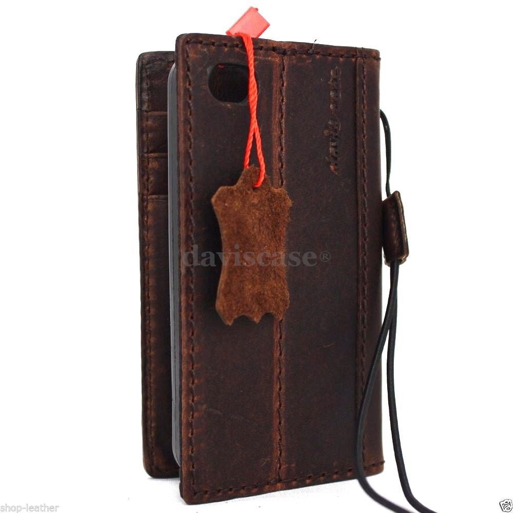 Handmade genuine Italian leather iPhone 4S case with wallet stand feature, crafted for stylish protection and convenience.