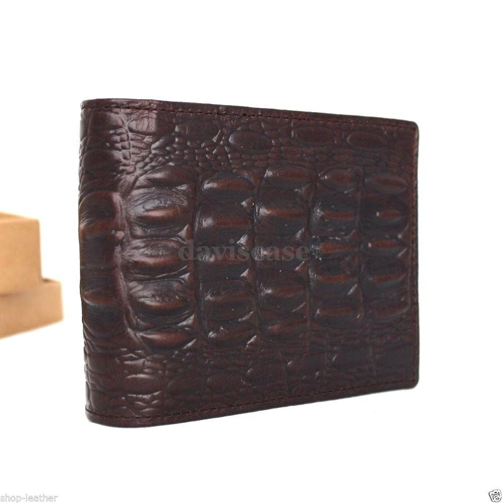 Men's genuine Italy leather money clip wallet with coin pocket and crocodile texture, designed for credit cards and everyday use.