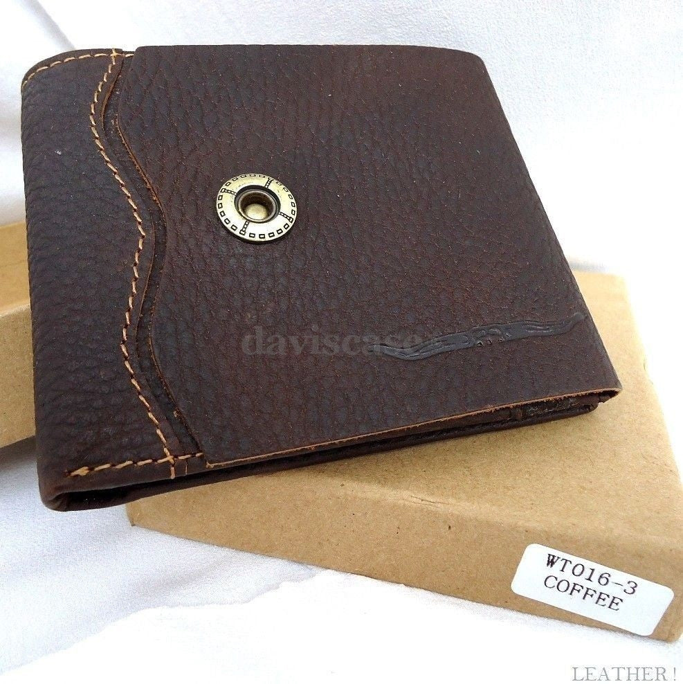 Men's genuine full leather wallet with billfold design, money clip, and coin pocket, handcrafted by vendor-unknown.