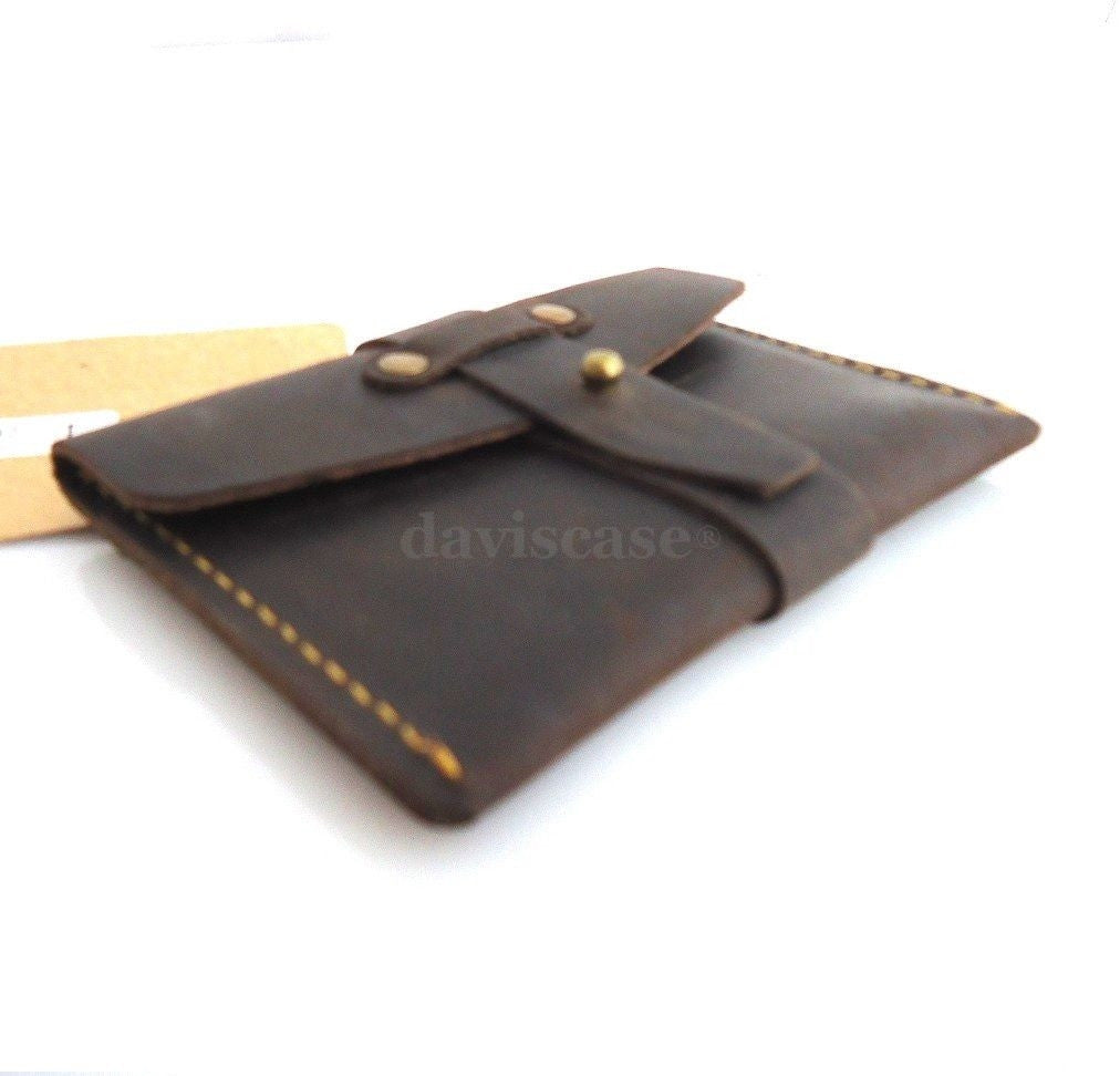 Genuine full leather men's mini wallet for cash and credit cards, compact ID holder with multiple card slots and sleek design.