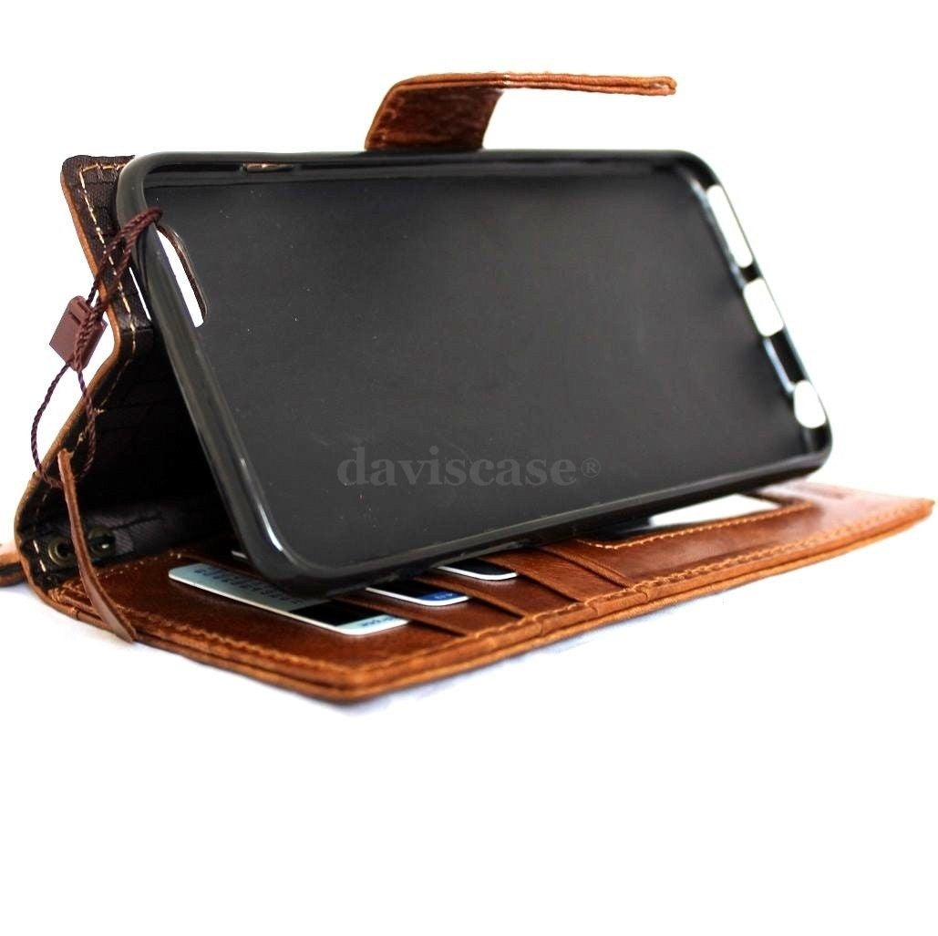 Handmade genuine Italian leather iPhone 6 Plus wallet case with card slots, magnet closure, slim design, and business style.
