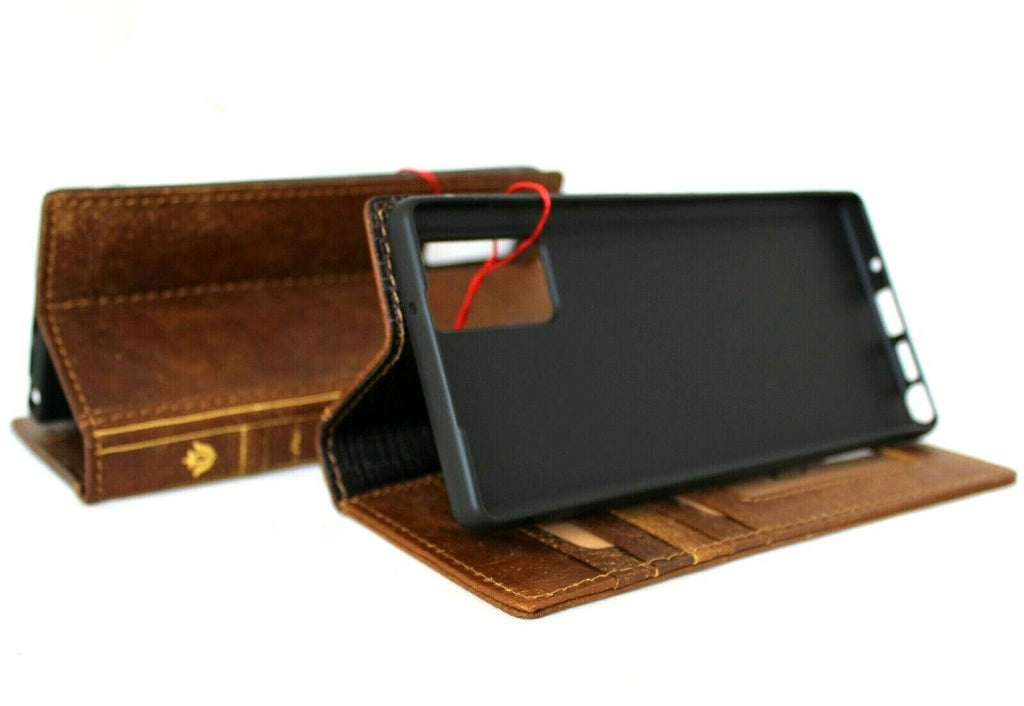 Genuine leather Bible-style wallet case for Samsung Galaxy Note 20 5G by DAVISCASE, with card slots and wireless charging compatibility.