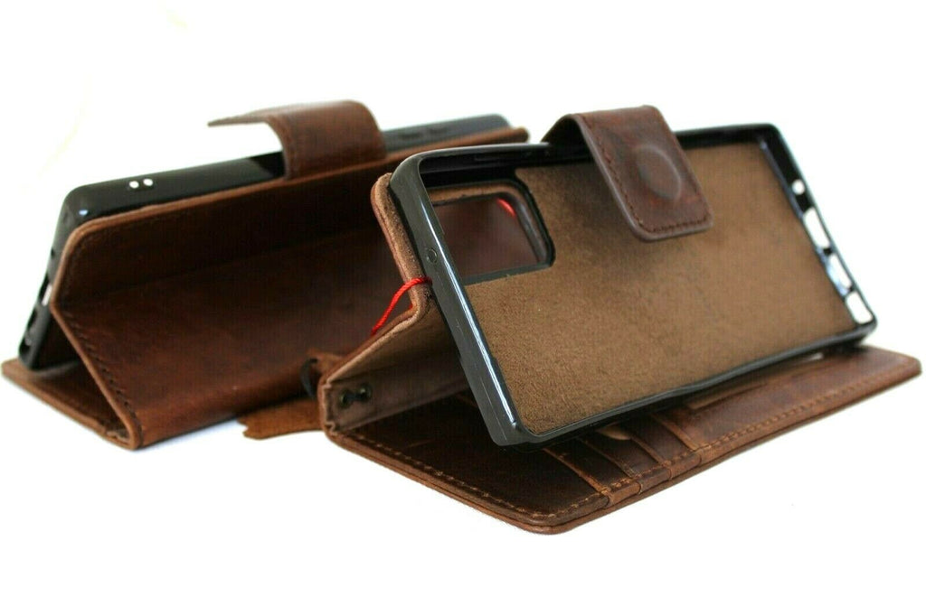 Genuine leather Samsung Galaxy Note 20 case by DAVISCASE with wallet design, card slots, window, magnetic stand, slim luxury style.