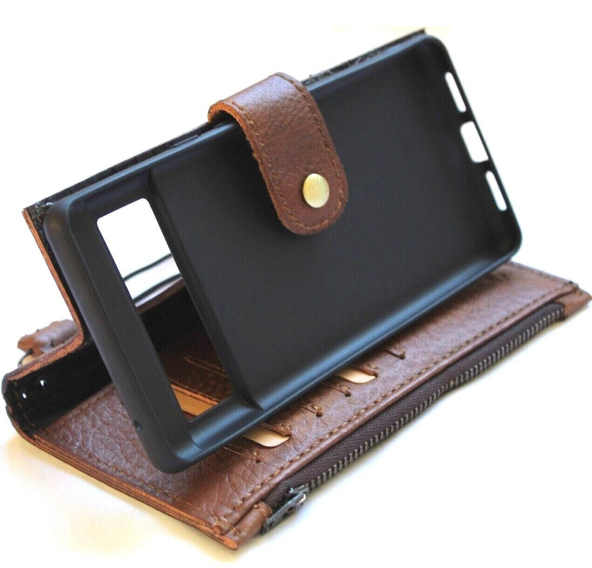 Genuine leather Google Pixel 7 Pro case by DAVISCASE with wallet design, stand, zipper, and wireless charging compatibility.