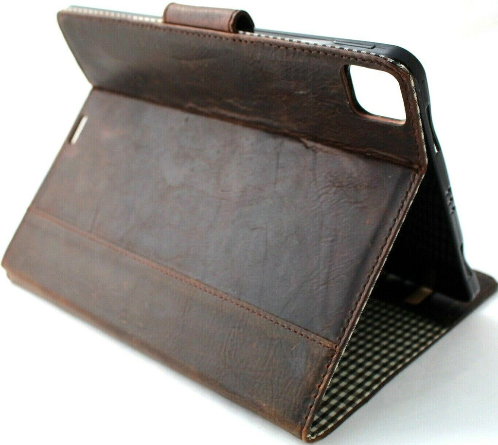 Genuine vintage leather iPad Air 4 case by DAVISCASE with flip cover, credit card slots, slim design in dark brown leather.