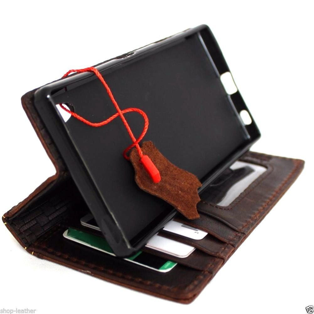 Genuine vintage Italian leather Sony Xperia 5 IV wallet case with card slots, slim design, handcrafted in the UK.