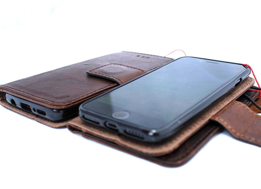 Handmade genuine Italian leather iPhone 7 case with wallet credit holder, book-style cover, and removable features by DAVISCASE
