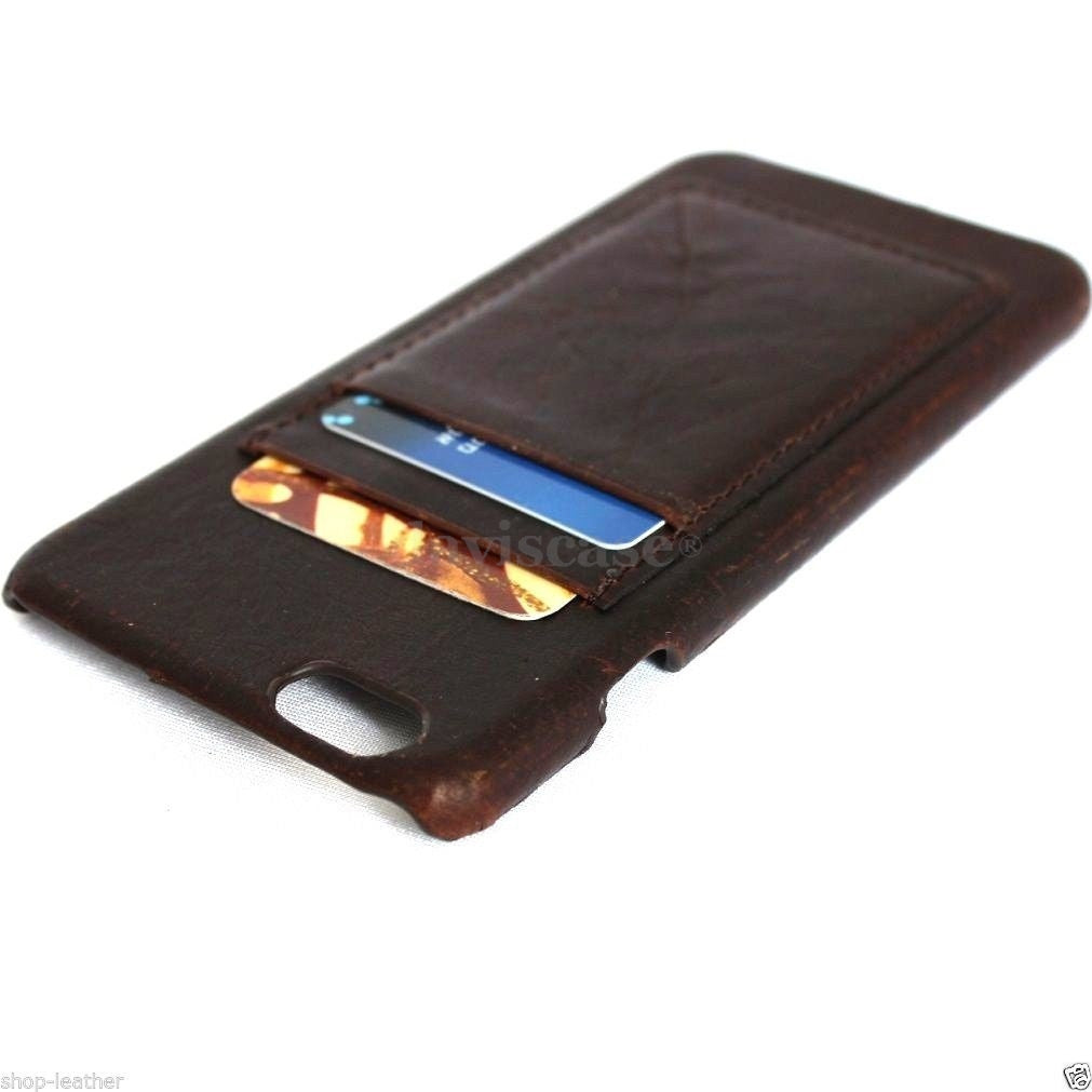 Handmade genuine Italy oiled leather iPhone 6 Plus case with wallet and credit card slots, luxury DavisCase cover for 5.5-inch phones.