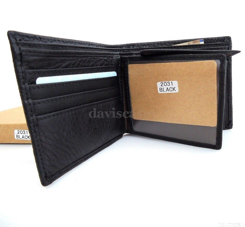 Men's black vintage cow leather wallet with coin pocket, crocodile texture, by DAVISCASE, featuring genuine leather craftsmanship.
