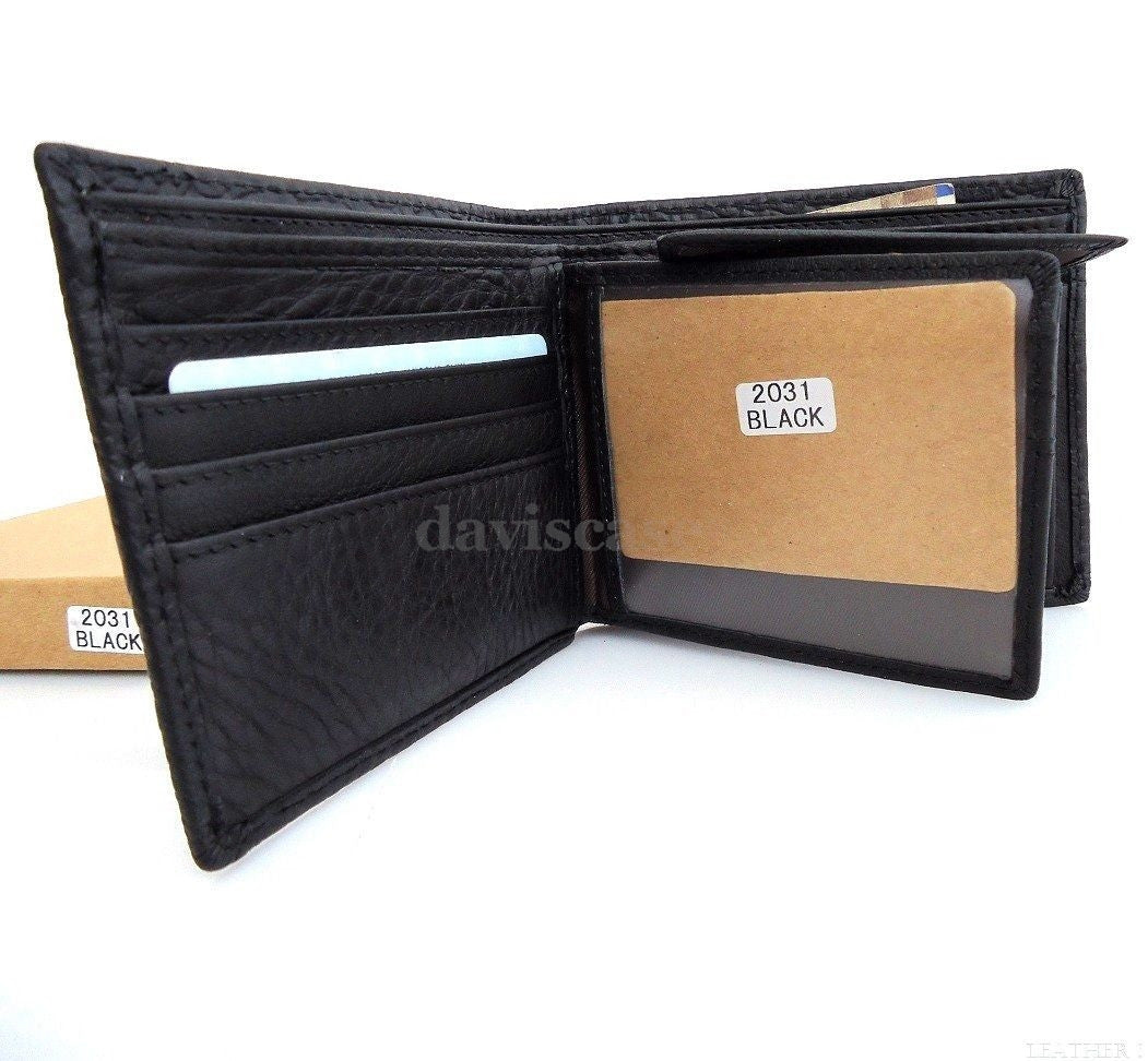 Men's black vintage cow leather wallet with coin pocket, crocodile texture, by DAVISCASE, featuring genuine leather craftsmanship.