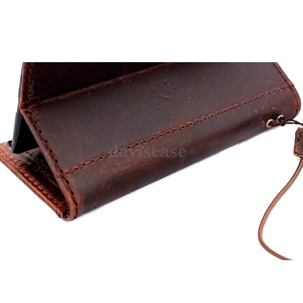 Handmade genuine Italy leather iPhone 6 Plus case with flip design, wallet-style cover with credit card slots and ID window.