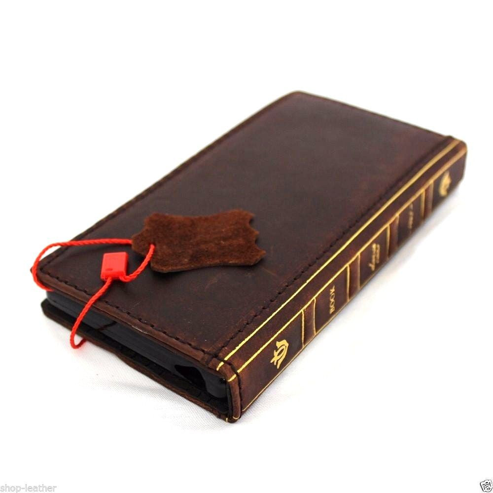 Vintage Italian leather case for Sony Xperia 5 IV, handmade UK book wallet with card slots and slim profile.