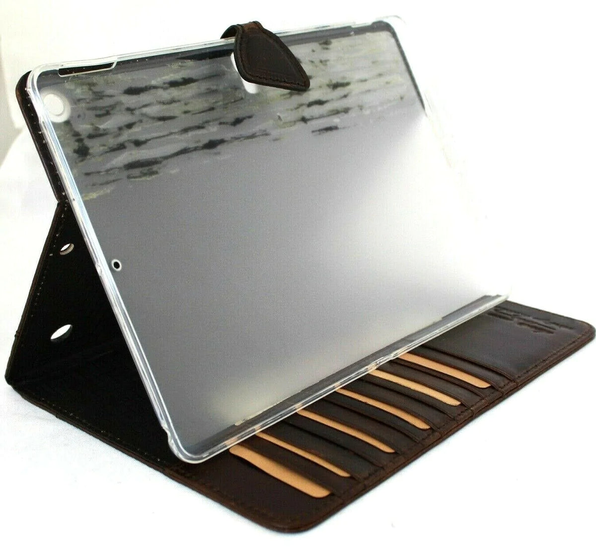 DAVISCASE genuine leather flip cover for Apple iPad 10.9 (2022), 10th Gen, with credit card slots and slim design.