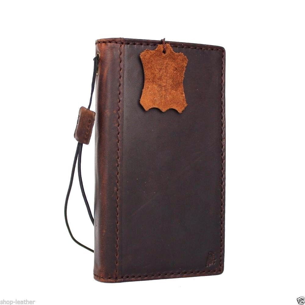 Genuine vintage brown leather Sony Xperia 1 V book wallet case with card slots, handmade luxury slim cover.