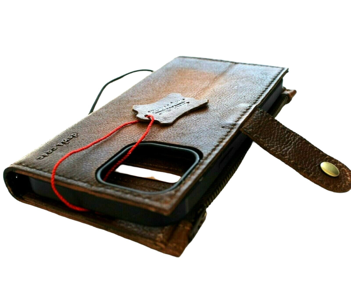 Handmade genuine leather phone case for Galaxy S series with wallet, zipper, and edge design by DAVISCASE.