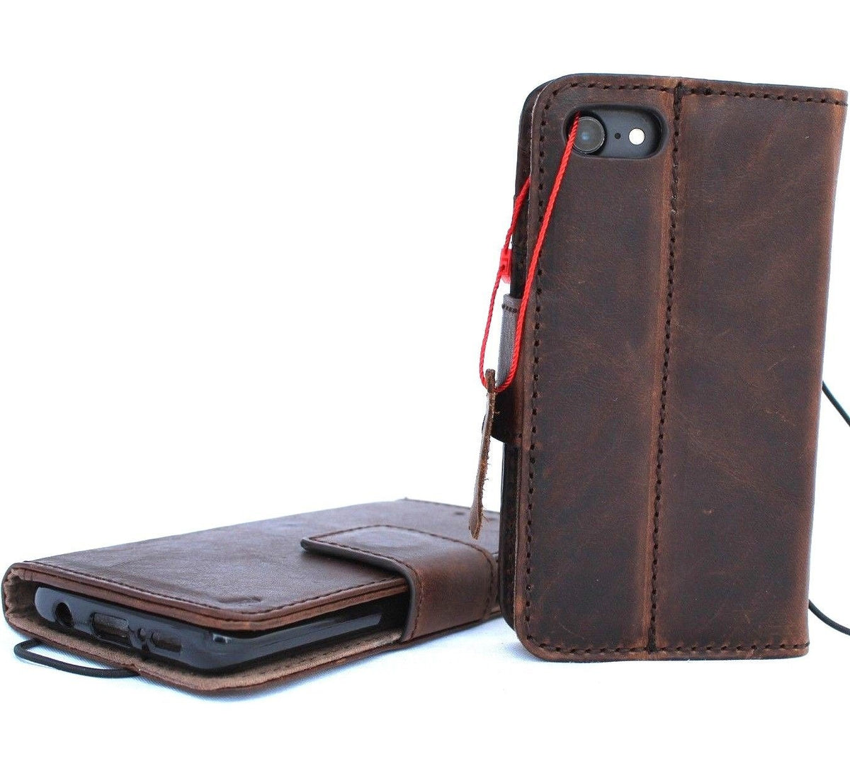 Handmade genuine Italian leather iPhone 7 case cover wallet with credit holder, designed by DAVISCASE with a removable rubber insert.