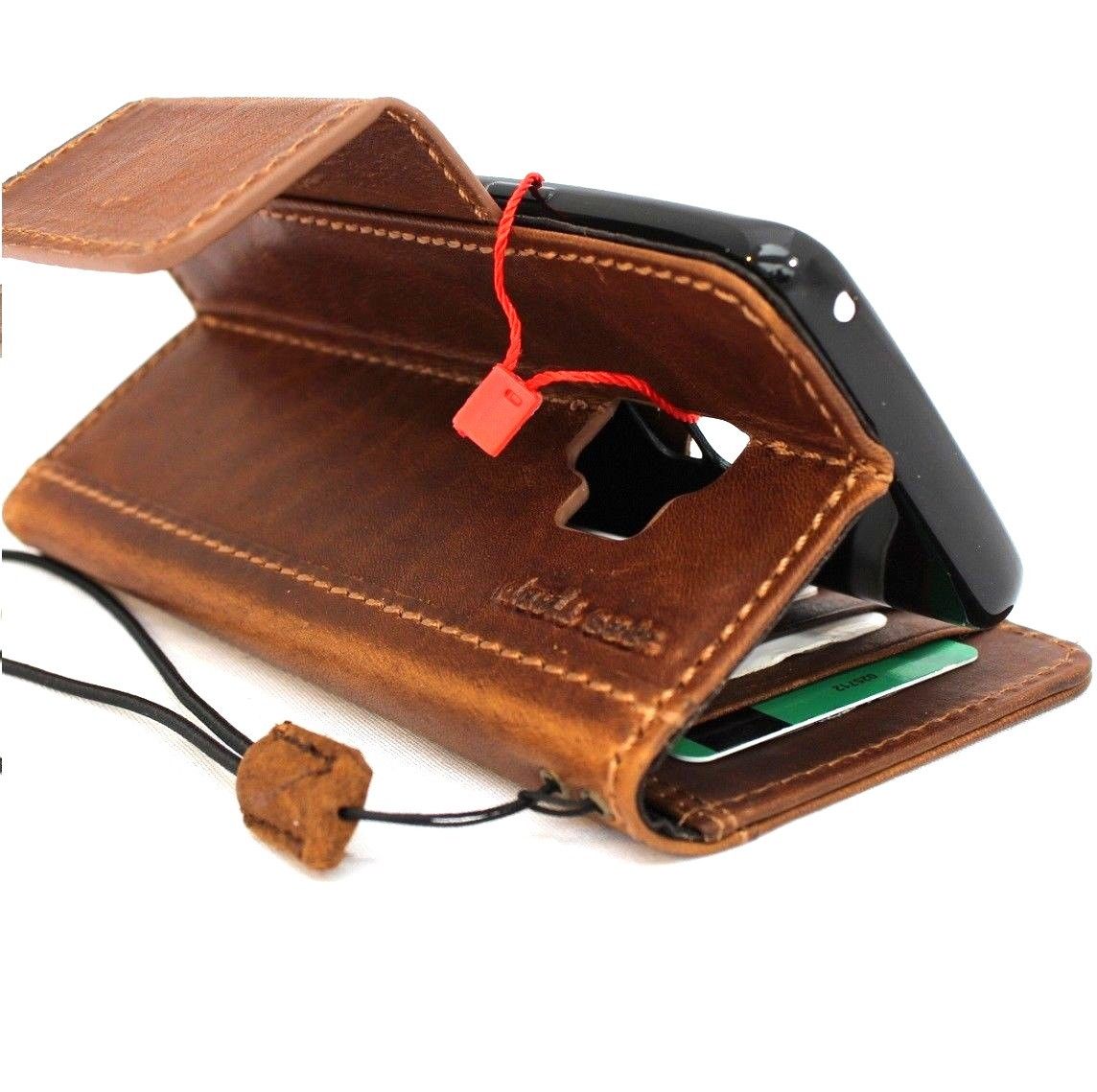 Vintage tan leather Samsung Galaxy S9 Plus wallet case with magnetic closure, card slots, and handmade design by DAVISCASE.