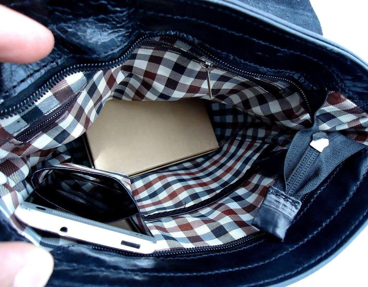 Black men's PU leather messenger bag with business design, suitable for laptops and professional use.